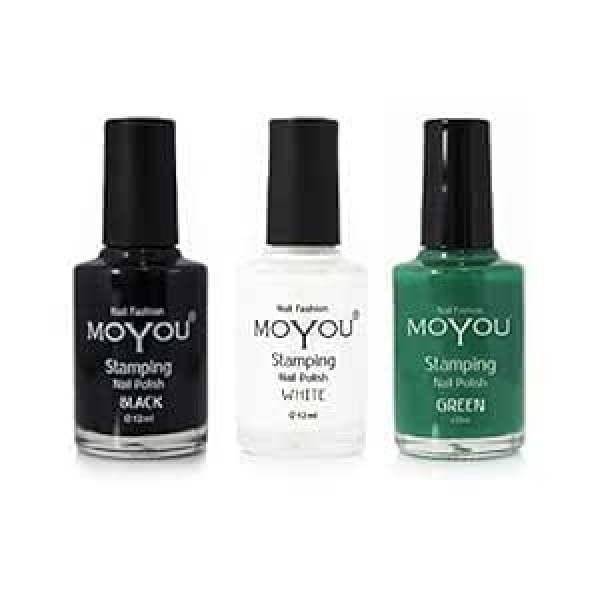 Nails Moyou Moyou Nails Nail Stamping Polish 3 Pack Nail Polish - Black, White, and Green, for beautiful nail stamping motifs, nail designs