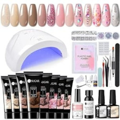 Ur Sugar Polygel Starter Set with UV lamp 48 W, 8 Colors Gel Nails Self Starter Set Polygel Set Starter Set Complete Nagu Set Gel Nails Starter Set Nagu pieaudzēšanas komplekts Manikīra gēla nagu studijas komplekts