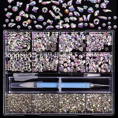 Hoinco Nail Art Rhinestone komplekts 3320 gabali, 3D Mix Nail Art Rhinestone kristāli 12 veidi 320 īpašas formas dimanti + 3000 nagu Rhinestones akrila nagiem, HOINCO nagu kristāla komplekts ar urbjpildspalvu