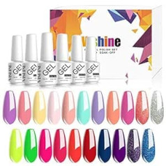 Vishine UV nagu laka Neon Luminous UV gēla komplekts 24 krāsu nagu laka šellaka nagu laka ar pamatni un matētu spīdīgu virskārtu nagu mākslas salonam dizaina manikīra komplekts 8 ml