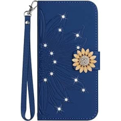 Vqwq mobilā telefona maciņš priekš Honor 80 SE — ar Lanyard Glitter Sunflower aizsargvāciņu priekš Honor 80 SE ādas futrāļa kartes slota atverama atloka korpusa magnēts [HT04]-Blue-H