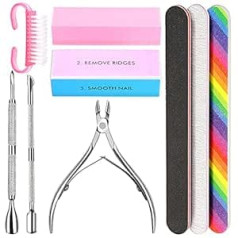 Hnyyzl Nail File Set - 3 Double Sided Nail File Rectangle Nail Buffer Block Sponge Polished Nail Brush with Cuticle Nipper and Pusher Perfect Manicure Tool Set for Shiny Nails