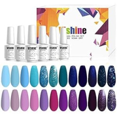 Vishine UV Nail Polish Shellac Set, 24 Pieces Nail Polish Set Shellac Nail Polish Set Purple Blue Colour UV Gel Nail Polish LED Lamp Gel Purple Blue Glitter Colour, 8 ml