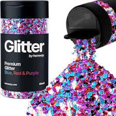 Hemway Chunky Glitter 105 g / 3,7 oz jaukts Craft Glitter pulveris, fliteru metālisks pārslas Nail Art ķermeņa sejas un acu matu festivālam, epoksīda sveķu tvertņu rokdarbi, ballīšu dekors - arlekīns zils sarkans violets