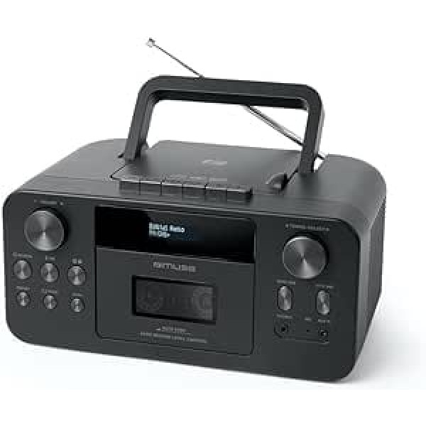 MUSE portatīvais DAB+ radio ar Bluetooth CD atskaņotāju, kasešu atskaņotāju, FM, austiņu ieeju, AUX-in, LCD displeju, mūzikas straumēšanu, melns (M-182DB)