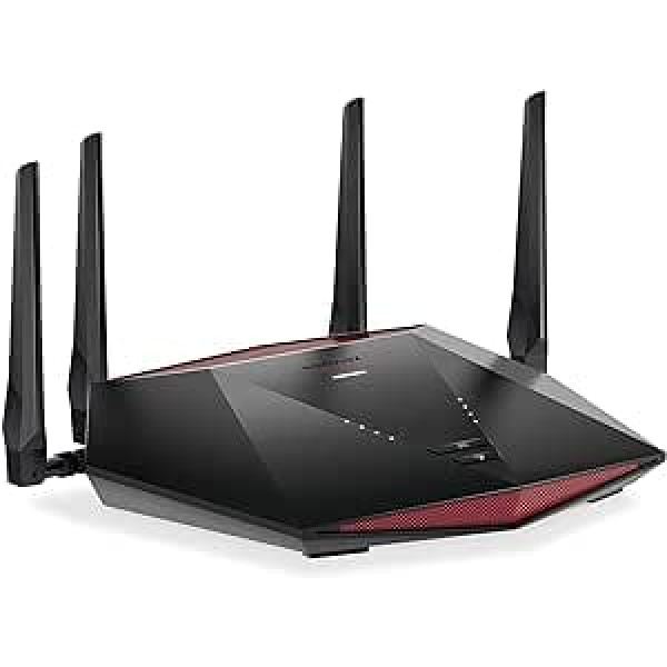 NETGEAR Nighthawk Gaming Router WiFi 6 (AX5400 ātrums ar 6 straumēm, Pro Gaming WLAN maršrutētājs ar DumaOS 3.0, savienojumi bez aizkaves, XR1000)