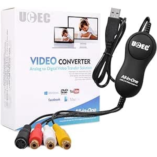 UCEC Video Grabber USB 2.0, Video Capture USB, Digital DVD Video Grabber Mac OS X PC Windows 7 8 10, viss vienā