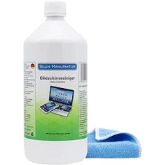 Blum Screen Cleaner Refill Bottle + Microfibre Cloth 30 x 30 cm 1000 ml Absolutely Streak-Free Cleaning of All Screens and Displays