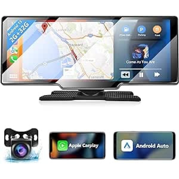 Podofo 2+32G Android 13 portatīvais automašīnas radio ar bezvadu Apple Carplay Android Car, 10,26 collu ierakstītāja ekrāns, 7–32 V skārienekrāns ar balss palīgu/Bluetooth/FM raidītāju/AUX/TF karti