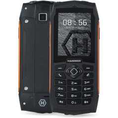 HAMMER 3 āra mobilais tālrunis bez līguma, 2,4 collu krāsu displejs, izturīgs, mega akumulators 2000 mAh, ūdensizturīgs (IP68), triecienizturīgs (IK05), būvlaukuma mobilā tālruņa pogas, kabatas lukturītis, divas SIM kartes, pogas mobilais tālrunis oranžs