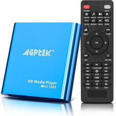 AGPTEK Mini 1080P Full HD digitālā multivides atskaņotāja multivides atskaņotājs ar tālvadības pulti priekš MP3, WMA, OGG, AAC, FLAC, APE, AC3, DTS, ATRA