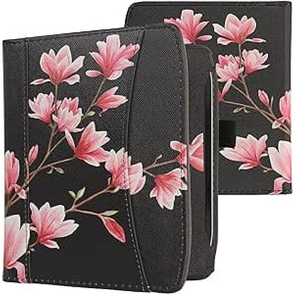 kwmobile Flip Case saderīgs ar Pocketbook Era — Priekšējā nodalījuma rokas siksna — Magnolia Pink White Black