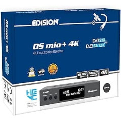 EDISION OS MIO+ 4K UHD Linux E2 Combo uztvērējs H.265/HEVC (1x DVB-S2X, 1x DVB-S2/T2/C, OLED displejs, daudzstraumes, aklā skenēšana, 2160p, divjoslu Wi-Fi, Bluetooth, 2x USB, HDMI, LAN, karšu lasītājs) (pelēks)