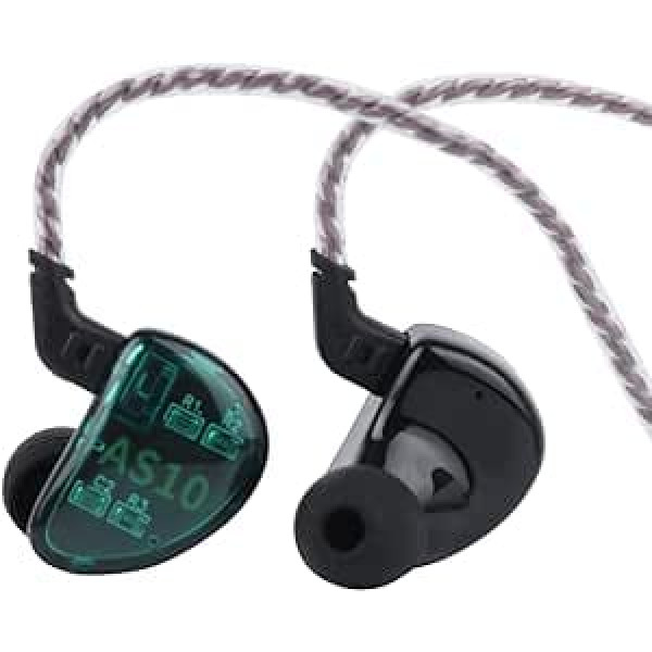 LINSOUL KZ AS10 5BA HiFi stereo in-ear kopfhörer — Hochauflösender Kopfhörer mit abnehmbaren 0,75 mm 2-Pin Kabel, funf BA-Treibern und passivem Noise Canceling (Ohne Mic, Cyan)