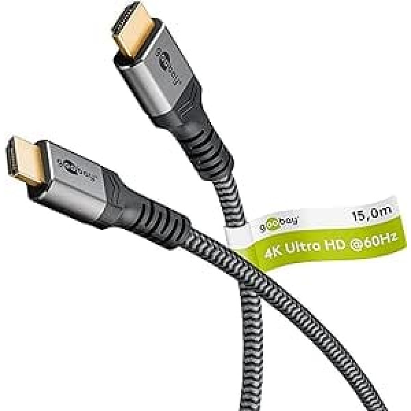 Goobay 64998 High Speed HDMI Cable with Ethernet 2.0 / UHD Resolutions of up to 4K @ 50/60 Hz / HDMI Extension for PS5, Xbox, Apple TV 4k / Gold-Plated Connectors Prevent Corrosion / Grey / 15 m
