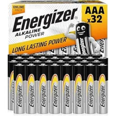 Energizer AAA baterijas, sārma baterijas, iepakojumā 32