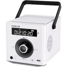 Pārnēsājams CD atskaņotājs 20 W Bluetooth savietojams/FM radio/MP3 atskaņošana/USB/AUX ieeja/austiņu ligzda/mikrofona ports/tālvadības pults, iebūvēts 2000mAh akumulators, kompakts stereo CD atskaņotājs