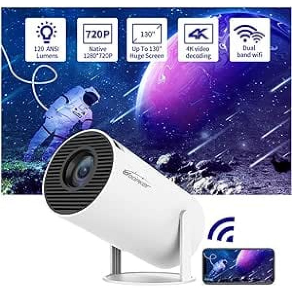 WOOPKER projektors 4K mājas kinozāles mini HD projektors maza attāluma, WiFi6 un Bluetooth 5.0 ar Android OS 11.0 180 grādu leņķis, 130 collu displejs tālrunim/personālajam datoram/klēpjam/PS5/Xbox/Stick