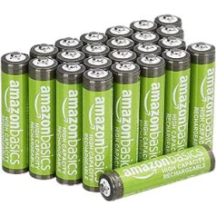 Amazon Basics High-Capacity Rechargeable AAA Batteries, 850 mAh, Pack of 24, Pre-Charged