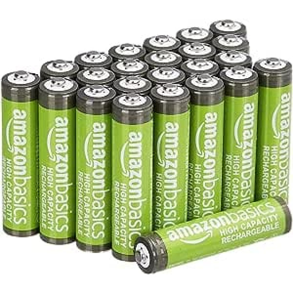 Amazon Basics lielas ietilpības uzlādējamas AAA baterijas, 850 mAh, iepakojumā 24, iepriekš uzlādēti