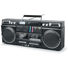 Pārnēsājams Bluetooth radio CD kasešu ierakstītājs Boombox, mūzikas straumēšanas ierīce, FM analogais radio, USB ports, Micro SD karšu lasītājs, 80 W izejas jauda