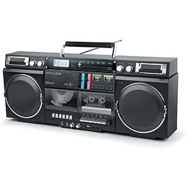 Pārnēsājams Bluetooth radio CD kasešu ierakstītājs Boombox, mūzikas straumēšanas ierīce, FM analogais radio, USB ports, Micro SD karšu lasītājs, 80 W izejas jauda