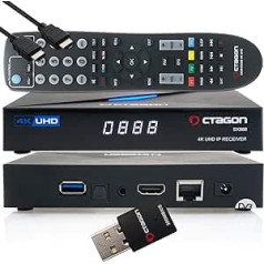 OCTAGON SX888 4K UHD IP H.265 HEVC Smart TV Set-Top Box - Sat to IP TV Receiver, Media Server, DLNA, YouTube, Web Radio, App iOS & Android App, Free EasyMouse HDMI Cable + 300 Mbit/s WLAN Adapter