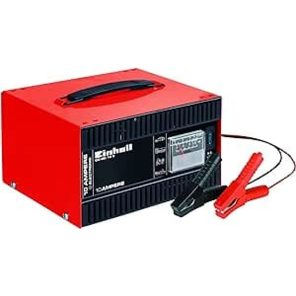 Einhell CC-BC 10 E akumulatora lādētājs (akumulatoriem no 5 līdz 200 Ah, 12 V uzlādes spriegums, iebūvēts ampērmetrs, uzlādes elektronika, pārnēsāšanas rokturis)