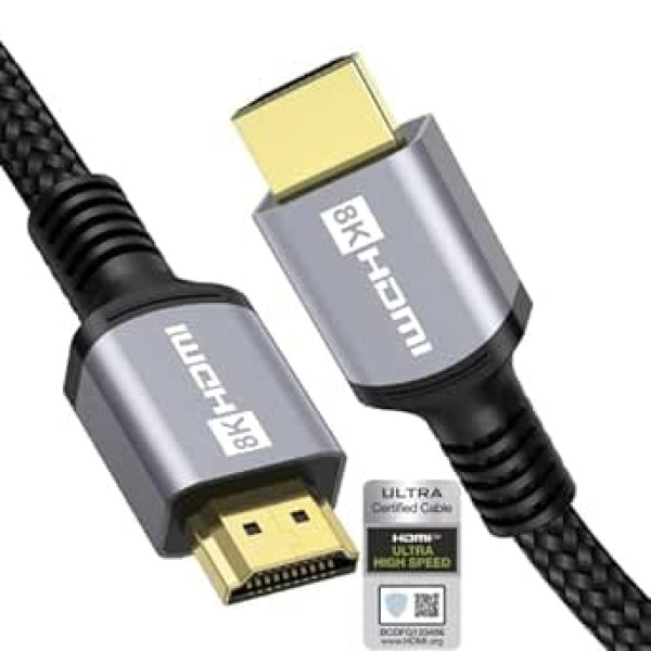 Anhuicco HDMI 2.1 kabelis 4K 8K HDR sertificēts 5 metri 48Gbps 8K 10K 60Hz 4K 144Hz 2K 240Hz ALLM VRR FreeSync Dolby ARC eARC HDR10+ HDCP 2.3 Atbalsta PS5 Xbox Soundbar Real HDCP 2.3