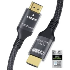 Adauxter sertificēts HDMI 2.1 8K 4m, 48Gbps īpaši liela ātruma HDMI kabelis 4K 144Hz 120Hz 8K 60Hz 4:4 eARC DTS:X Dolby Atmos Dynamic HDR HDCP2.3 Savietojams ar MacBook Pro 2021 TV Roku PC