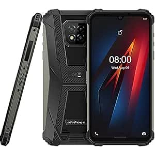 Ulefone Armor 8 āra viedtālrunis Android 10, 6,1 collas HD+ IP68, ūdensizturīgs, robusts mobilais tālrunis bez līguma, Helio P60 4 GB + 64 GB, 16 MP četrkāršu kamera, NFC dubultā SIM karte, sejas atbloķēšanas funkcija, melns pirkstu nos