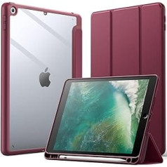 JETech futrālis iPad 9,7 collas (6./5. paaudze, 2018./2017. gads) ar zīmuļa turētāju, caurspīdīgu, caurspīdīgu aizmugures apvalku, plānu statīvu, triecienizturīgu planšetdatora aizsargvāciņu (bordo)