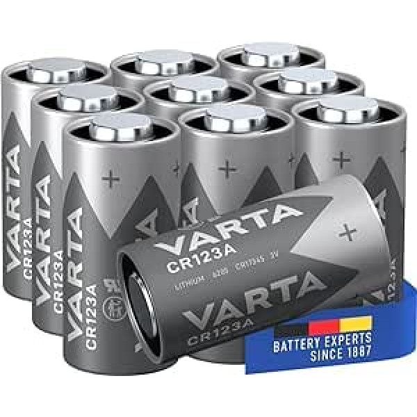 VARTA Baterija CR123A Lithium Rundzellen, 10 Stück, Lithium Cylindrical, 3V, Spezialbatterien für elektronische Kleingeräte, mit Langanhaltender, höchster Leistung