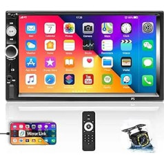 CAMECHO Double DIN automašīnas radio 7 collu skārienekrāns ar Bluetooth brīvroku FM radio uztvērēju Tālruņa spoguļa saite iOS un Android ierīcēm Atbalsts TF USB AUX pieslēgvietās SWC tālvadības pults atpakaļgaitas kamera