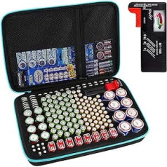 Battery Box Carry Bag Storage Box for Battery Organiser with Battery Tester (BT168), Bag Holder for 220+ Batteries AA AAA AAAA 9 V C D Lithium 3 V (without Batteries) (Black)
