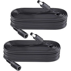 2-Pack 10 m DC Power Extension Cable, Connector 5.5 mm x 2.1 mm, Supports DC 5 V 6 V 9 V 12 V 24 V, for Security Cameras, DVR, Router, Printer, LED Strip, Black