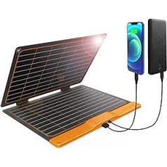 20 W Solar Charger, FlexSolar Solar Panel Foldable 2-Port (USB-A, USB-C) Solar Panel, Portable, Lightweight ETFE Emergency Panel, IP67 Waterproof, Hiking, Camping, for Mobile Phones, Batteries,