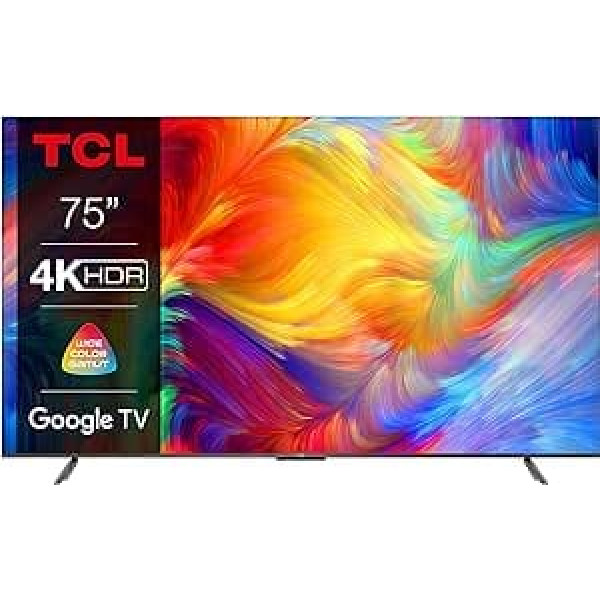 TCL 75P739 75 collu televizors, 4K HDR, Ultra HD, viedais televizors, ko nodrošina Google TV, bezrāmju dizains (Dolby Vision un Atmos, brīvroku balss vadība, savietojams ar Google palīgu un Alexa)