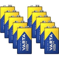 Varta 9V Block Longlife Power 4922 Baterija MN1604 6LR61 Alkaline 9 V Pack of 10