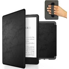 MyGadget mākslīgās ādas futrālis, kas paredzēts Amazon Kindle 11. paaudzei (2022–6 collas) ar rokas siksnu un automātiskās miega/pamošanās funkciju melnā krāsā