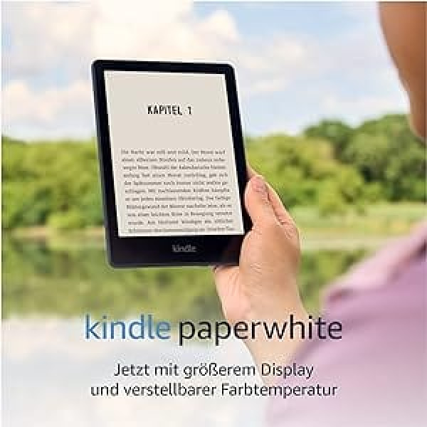 Kindle Paperwhite (16 GB) — tagad ar 6,8 collu displeju un regulējamu krāsu temperatūru — ar reklāmām — džinsa audums