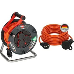 Brennenstuhl Garant V2 IP44 Cable Reel, 25 m Outdoor & Bremaxx Extension Cable (10 m Cable in Orange, for Outdoor Use IP44, Power Cable Can Be Used up to -35 °C, Oil and UV Resistant)