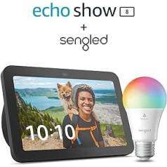Echo Show 8 (3. Gen., 2023) | Anthrazit + Sengled LED-Smart-Glühbirne (E27), Funktionert mit Alexa - Smart Home-Einsteigerpaket