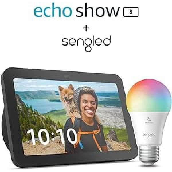 Echo Show 8 (3. Gen., 2023) | Anthrazit + Sengled LED-Smart-Glühbirne (E27), Funktionert mit Alexa - Smart Home-Einsteigerpaket