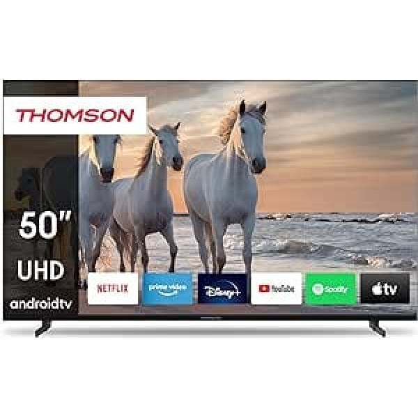 Thomson 50UA5S13-2023 50 collu (126 cm) UHD televizors Smart Android televizors (WLAN, HDR, trīskāršā uztvērēja DVB-C/S2/T2, balss vadība, Netflix, YouTube, Prime Video, Disney+)