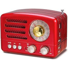 PRUNUS J-160 AM/FM/SW Retro radio ar Bluetooth, Nostalgia Radio Small ar 1800 mAh uzlādējamu akumulatoru, Mazs Radio Virtuves Radio, Tranzistoru Radio Atbalsta USB/TF/Aux funkciju. (Sarkans)