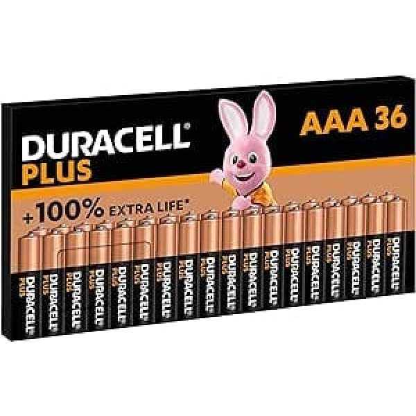 Duracell Plus AAA baterijas, iepakojumā 36, ilgstoša jauda, AAA akumulators mājām un birojam [Amazon Exclusive]