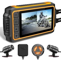 IXROAD Dashcam Motorcycle 1080P Dash Cam divējāda ūdensnecaurlaidīga kamera priekšā un aizmugurē ar 3 collu LCD, WiFi, GPS, žiroskopa prettrīces, G sensoru, kabeļa vadību un nakts redzamību, maks. 256 GB