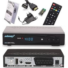 ANKARO DSR 4100 Plus digitālais HD satelīta uztvērējs ar PVR ierakstīšanas funkciju, AAC-LC un Timeshift, satelīttelevīzijai, Scart, Unicable, satelītam, HDMI, Full HD, Astra Hotbird Assorted + HDMI kabelis