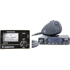 CB radio PNI Escort HP 6500 daudzstandarta 4 W AM-FM 12 V ASQ RF pastiprināšanas cigarešu šķiltavas spraudnis, iekļauts PNI-HP-6500 un Albrecht MID05SWR20 — skaitītājs